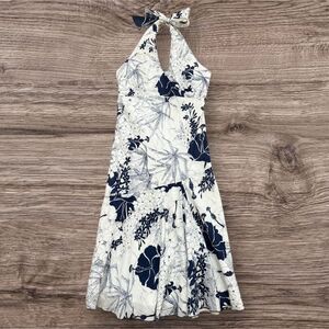 Roxy Navy and White Cotton Sun Dress Size Medium Tie Top